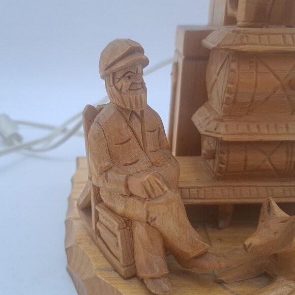 Folk Art Carved Lamp by Amede Godro Quebecois Art - Picture 9 of 11